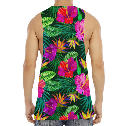 Purple Tropical Pattern Print Men's Muscle Tank Top
