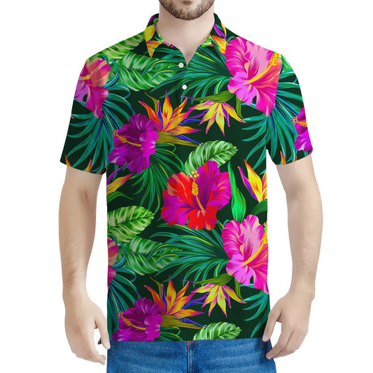 Purple Tropical Pattern Print Men's Polo Shirt