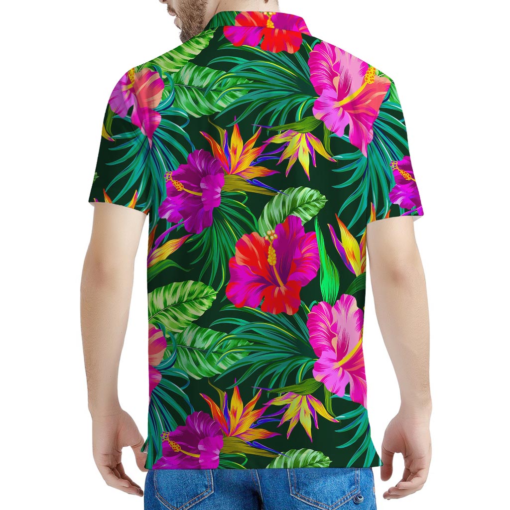 Purple Tropical Pattern Print Men's Polo Shirt