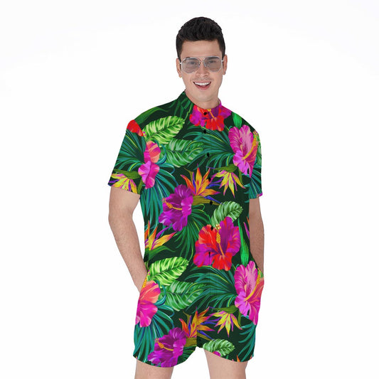 Purple Tropical Pattern Print Men's Rompers