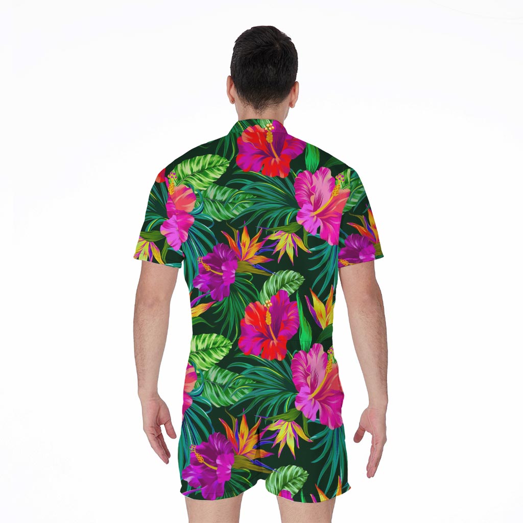 Purple Tropical Pattern Print Men's Rompers