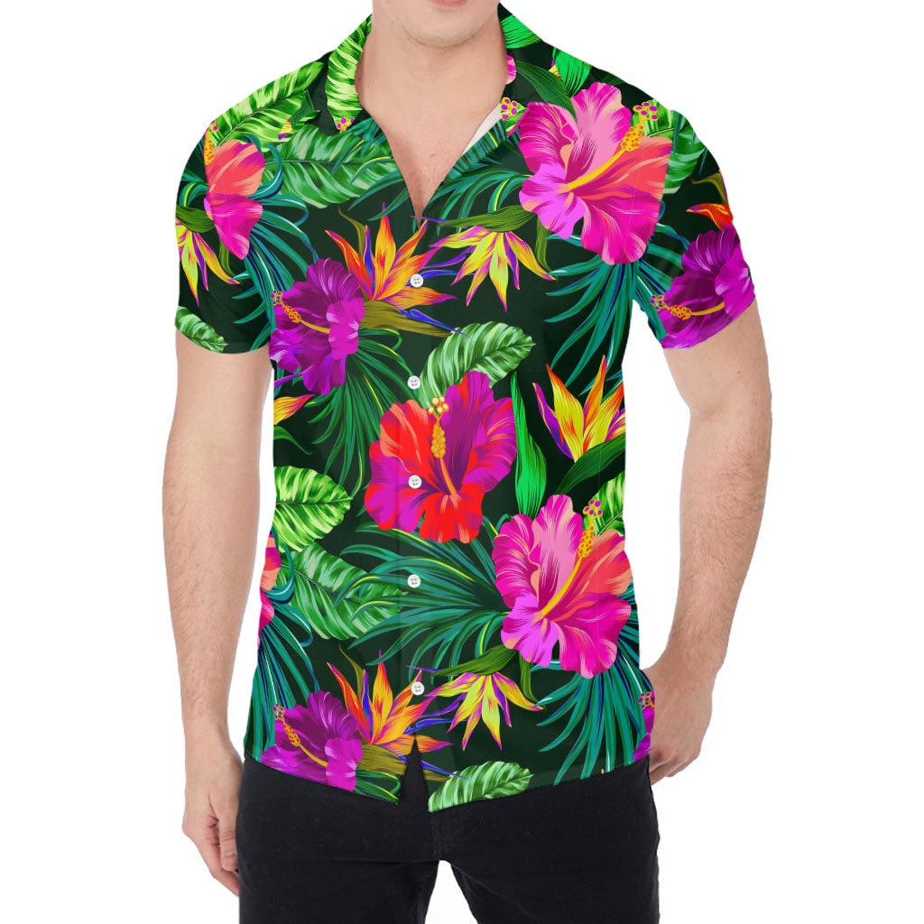 Purple Tropical Pattern Print Men's Shirt