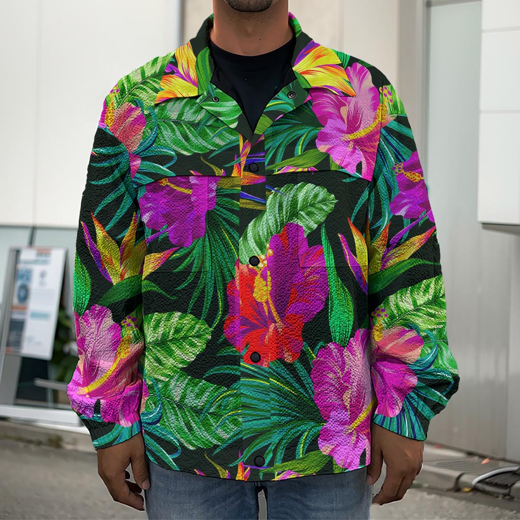 Purple Tropical Pattern Print Men's Shirt Jacket