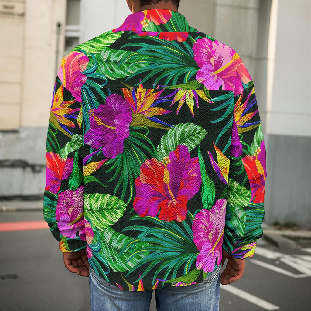 Purple Tropical Pattern Print Men's Shirt Jacket