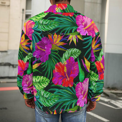 Purple Tropical Pattern Print Men's Shirt Jacket