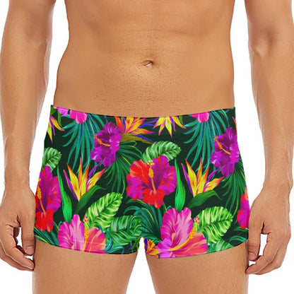 Purple Tropical Pattern Print Men's Short Boxer Briefs