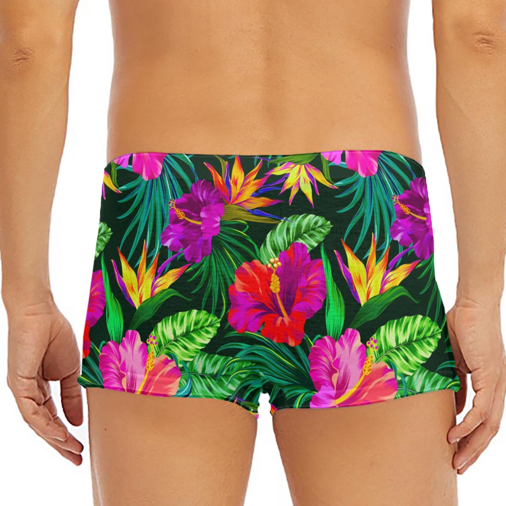 Purple Tropical Pattern Print Men's Short Boxer Briefs