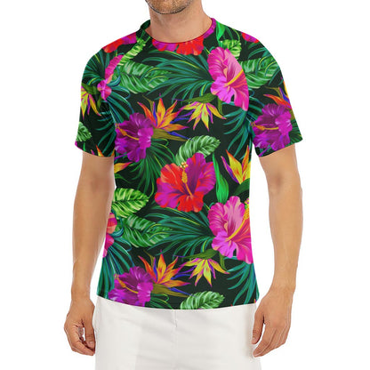 Purple Tropical Pattern Print Men's Short Sleeve Rash Guard