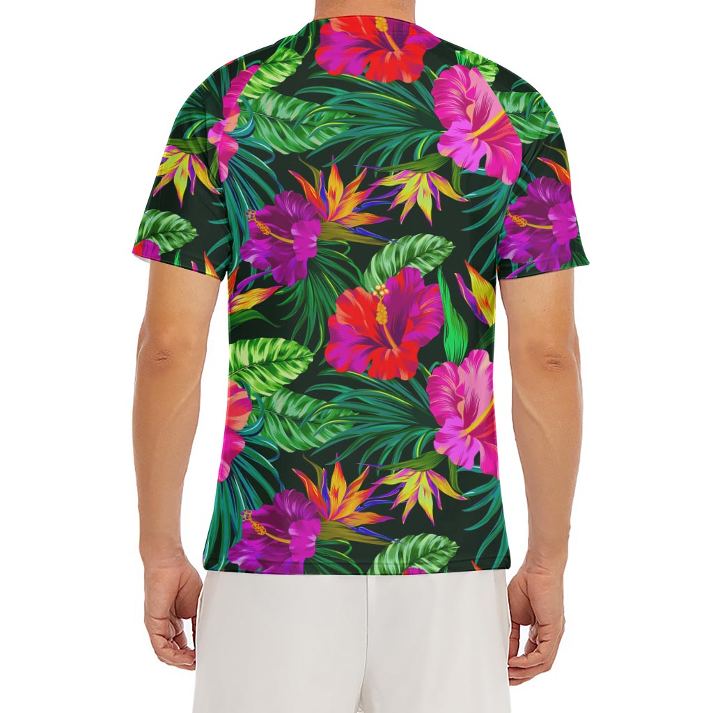 Purple Tropical Pattern Print Men's Short Sleeve Rash Guard