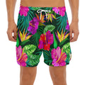 Purple Tropical Pattern Print Men's Split Running Shorts