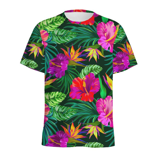 Purple Tropical Pattern Print Men's Sports T-Shirt