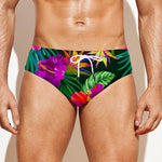 Purple Tropical Pattern Print Men's Swim Briefs