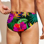 Purple Tropical Pattern Print Men's Swim Briefs