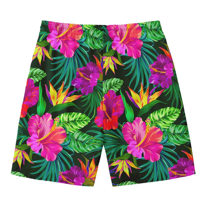 Purple Tropical Pattern Print Men's Swim Trunks