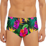 Purple Tropical Pattern Print Men's Triangle Swim Briefs