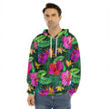 Purple Tropical Pattern Print Men's Velvet Pullover Hoodie