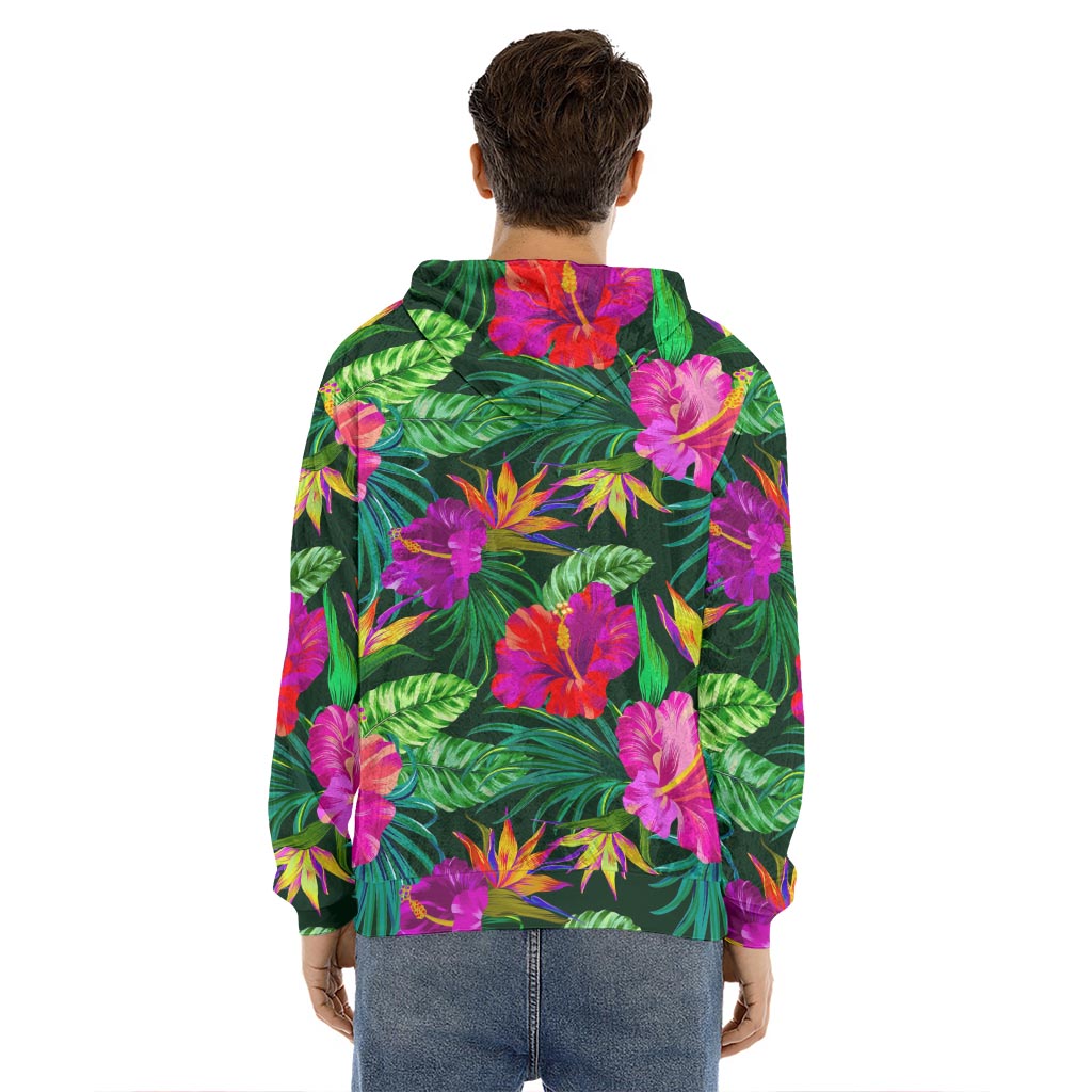 Purple Tropical Pattern Print Men's Velvet Pullover Hoodie
