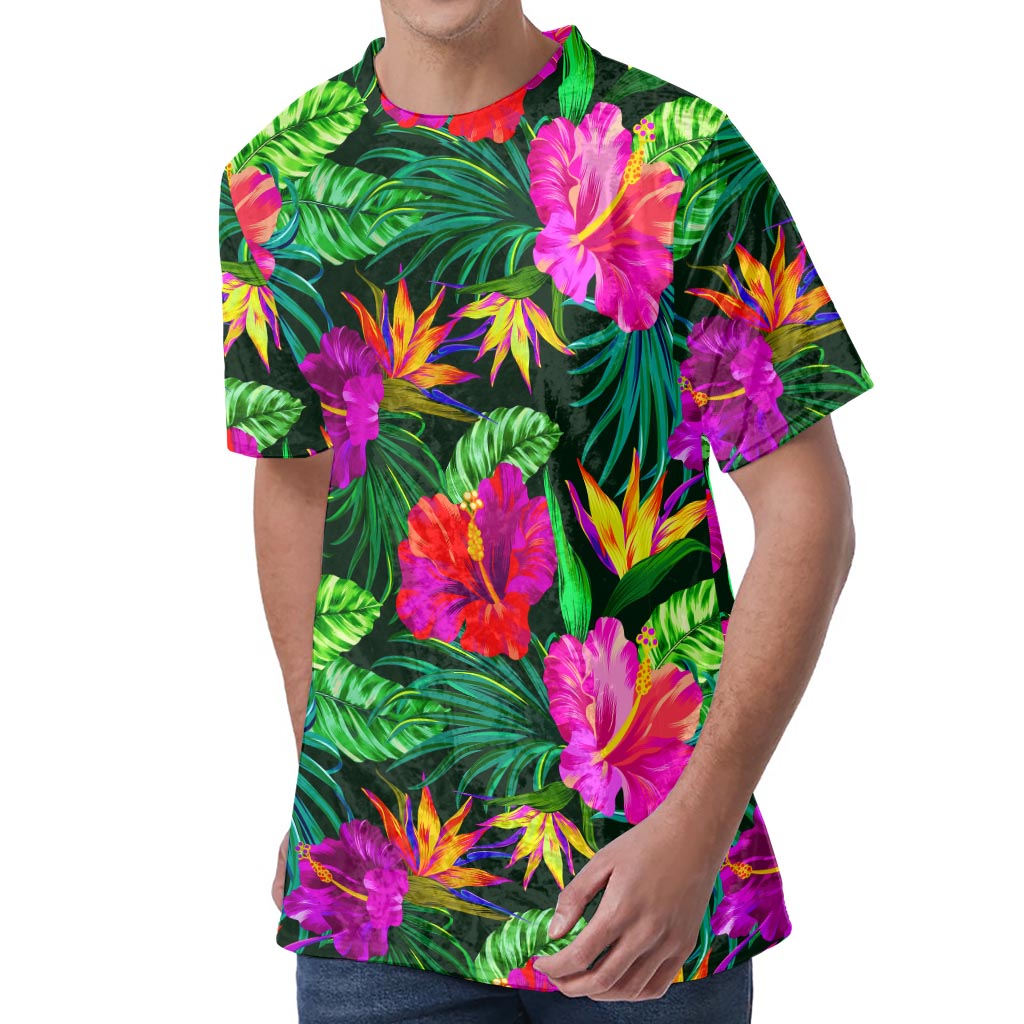 Purple Tropical Pattern Print Men's Velvet T-Shirt