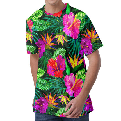 Purple Tropical Pattern Print Men's Velvet T-Shirt