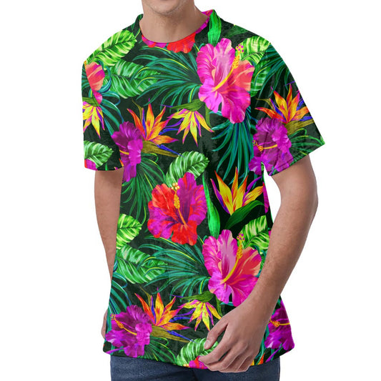 Purple Tropical Pattern Print Men's Velvet T-Shirt