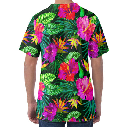 Purple Tropical Pattern Print Men's Velvet T-Shirt