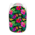 Purple Tropical Pattern Print Mesh Laundry Hamper