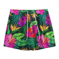 Purple Tropical Pattern Print Mesh Shorts