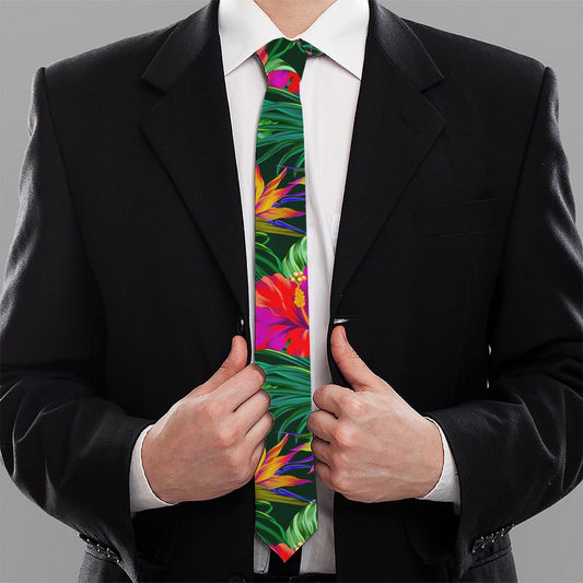 Purple Tropical Pattern Print Necktie