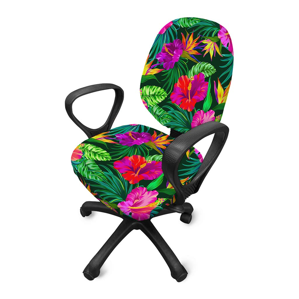 Purple Tropical Pattern Print Office Chair Cover