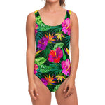 Purple Tropical Pattern Print One Piece Swimsuit