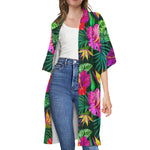 Purple Tropical Pattern Print Open Front Beach Cover Up