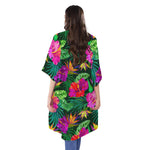 Purple Tropical Pattern Print Open Front Beach Cover Up
