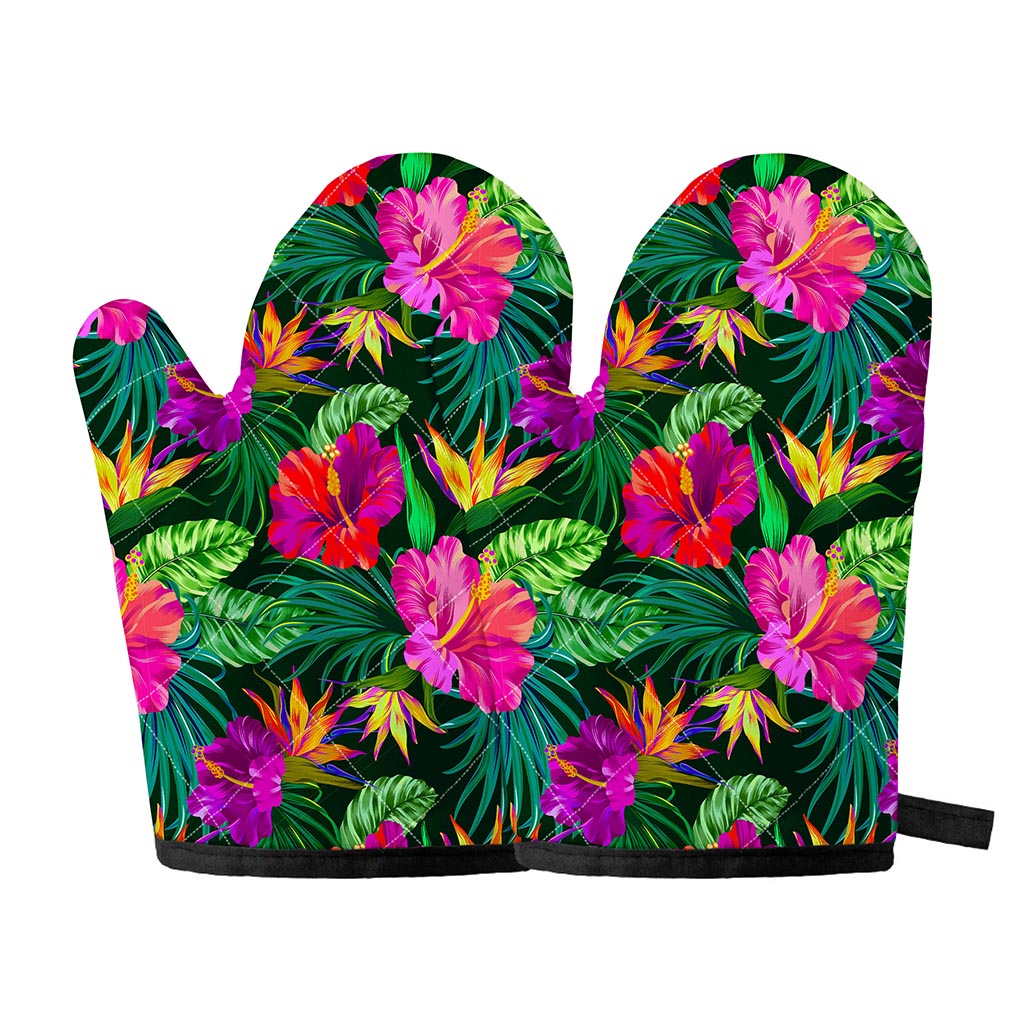 Purple Tropical Pattern Print Oven Mitts