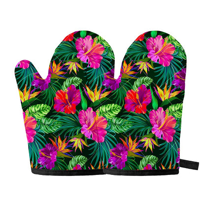 Purple Tropical Pattern Print Oven Mitts