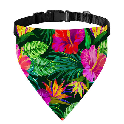 Purple Tropical Pattern Print Over The Collar Dog Bandana