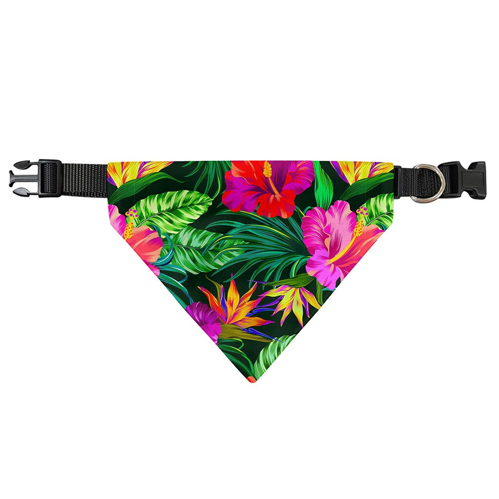 Purple Tropical Pattern Print Over The Collar Dog Bandana