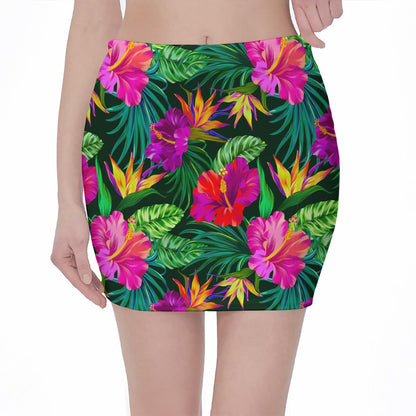 Purple Tropical Pattern Print Pencil Mini Skirt