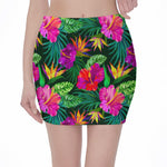 Purple Tropical Pattern Print Pencil Mini Skirt
