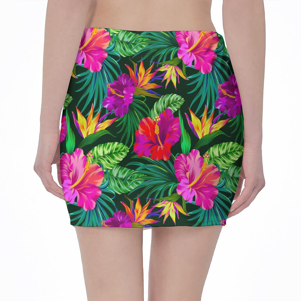 Purple Tropical Pattern Print Pencil Mini Skirt