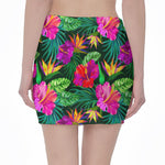Purple Tropical Pattern Print Pencil Mini Skirt