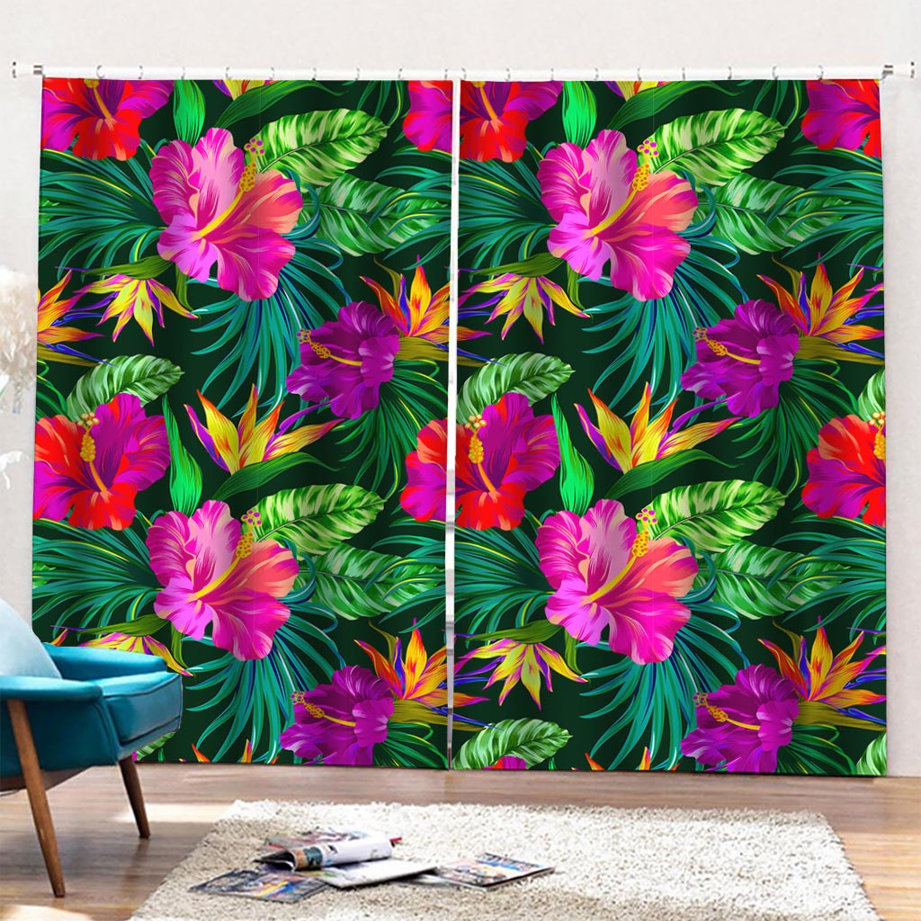 Purple Tropical Pattern Print Pencil Pleat Curtains