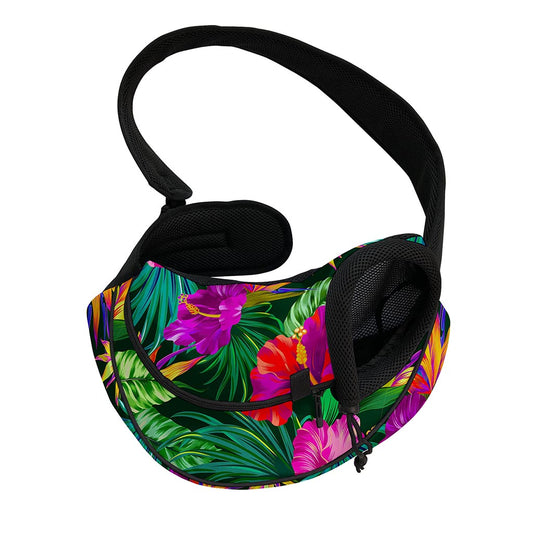 Purple Tropical Pattern Print Pet Sling Carrier
