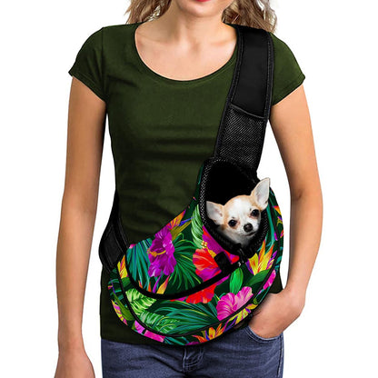 Purple Tropical Pattern Print Pet Sling Carrier