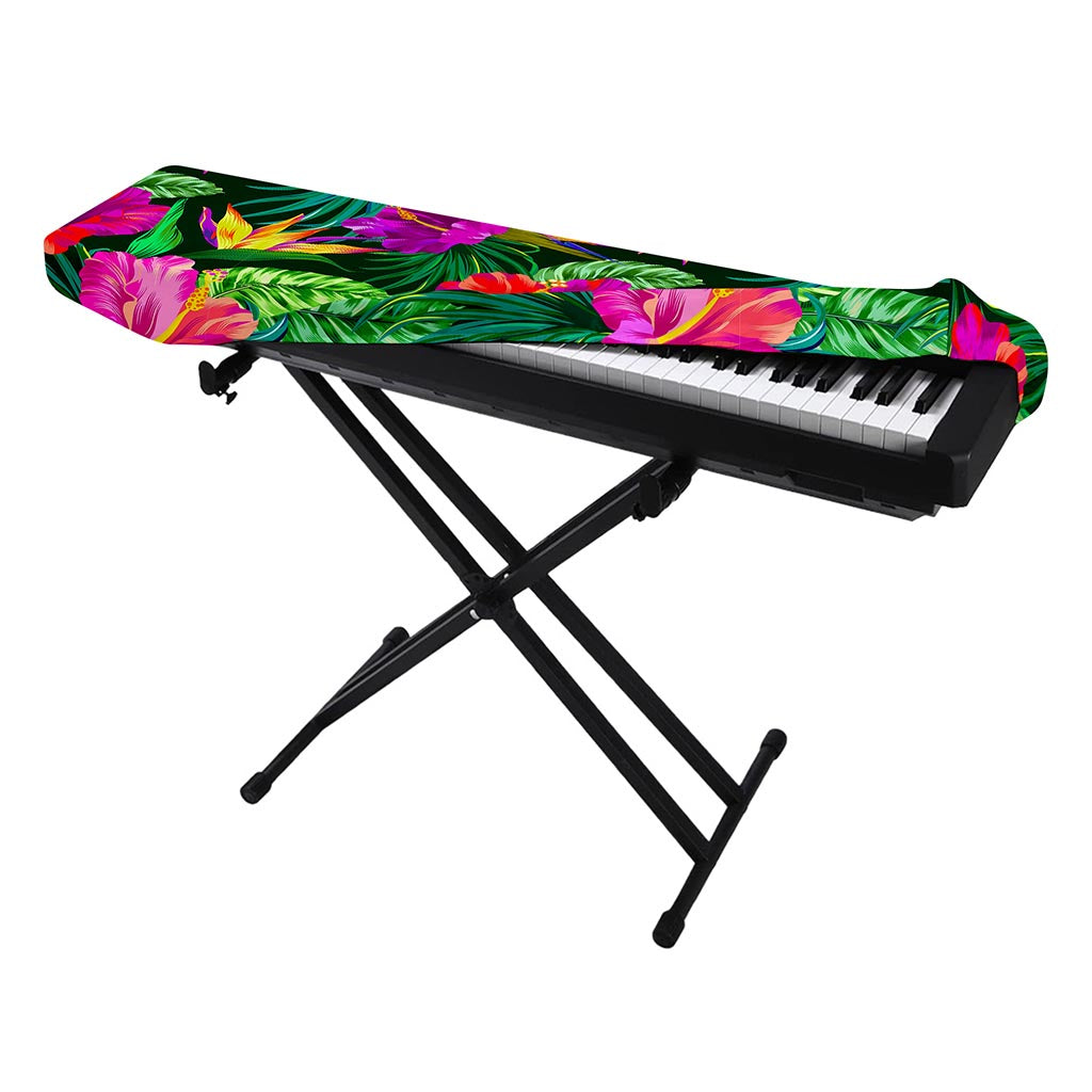 Purple Tropical Pattern Print Piano Keyboard Cover