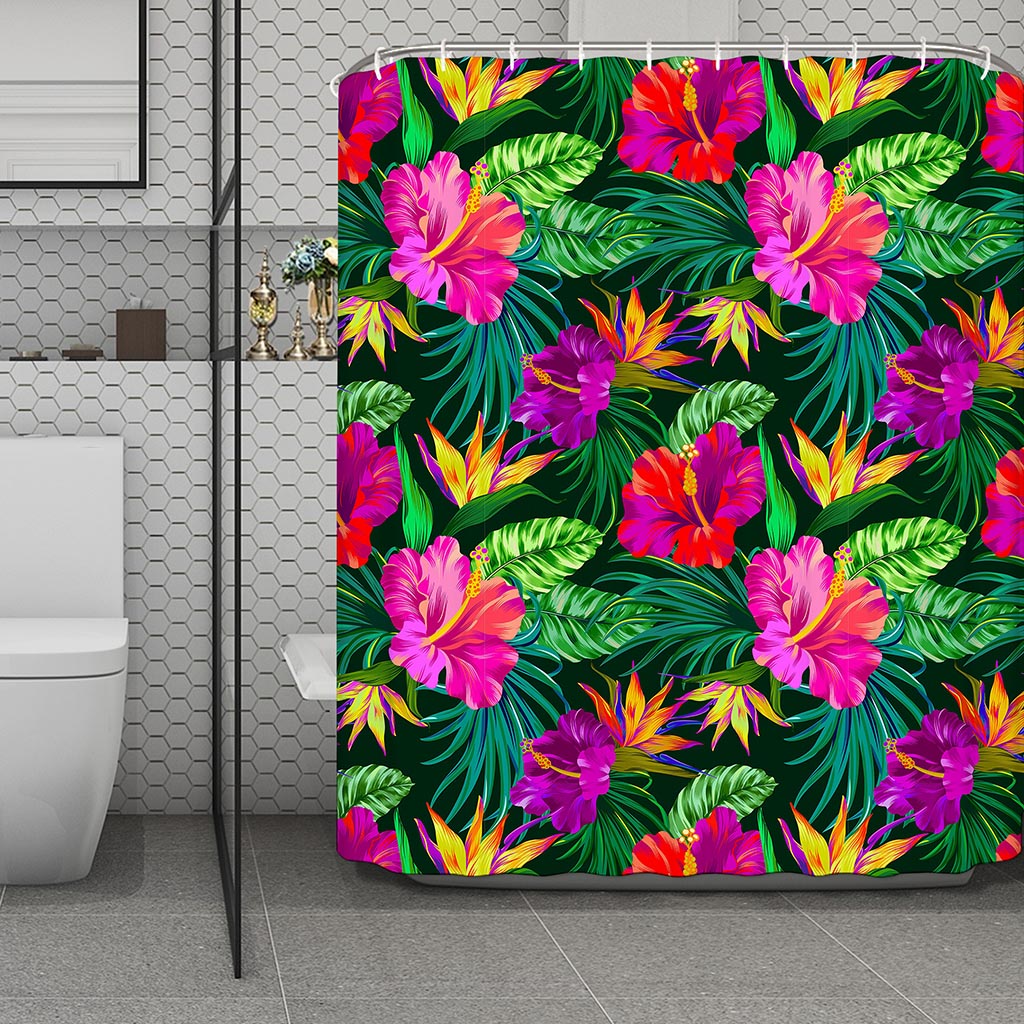 Purple Tropical Pattern Print Polyester Shower Curtain