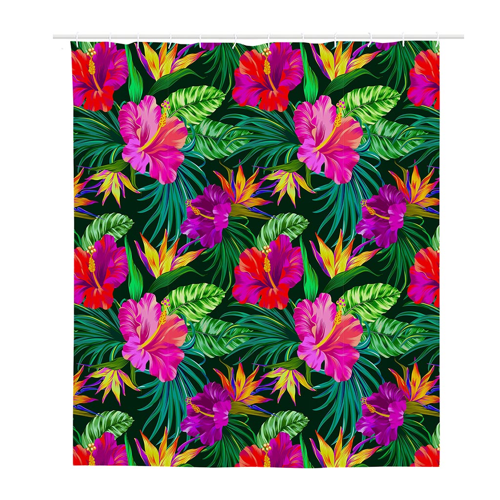 Purple Tropical Pattern Print Polyester Shower Curtain