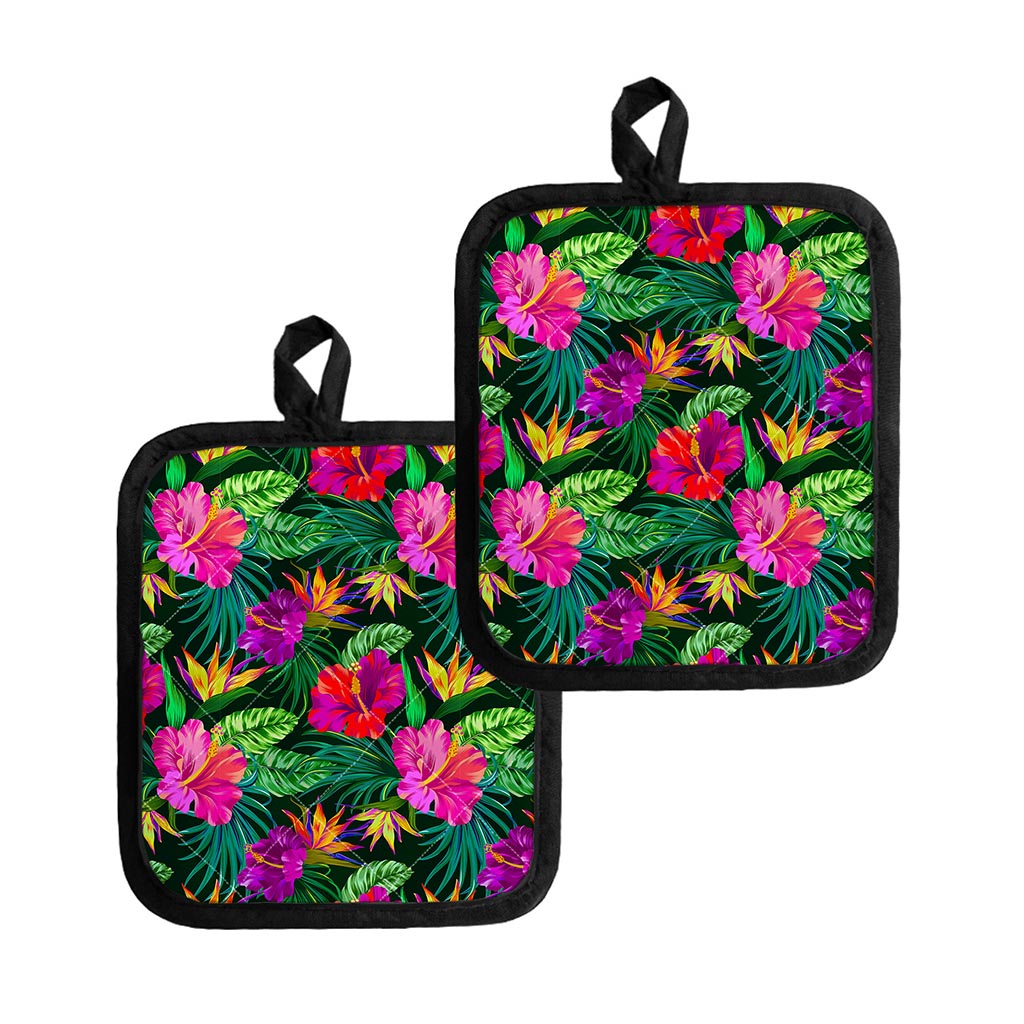 Purple Tropical Pattern Print Pot Holders