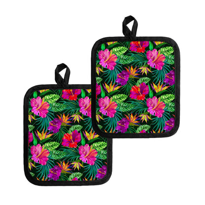 Purple Tropical Pattern Print Pot Holders