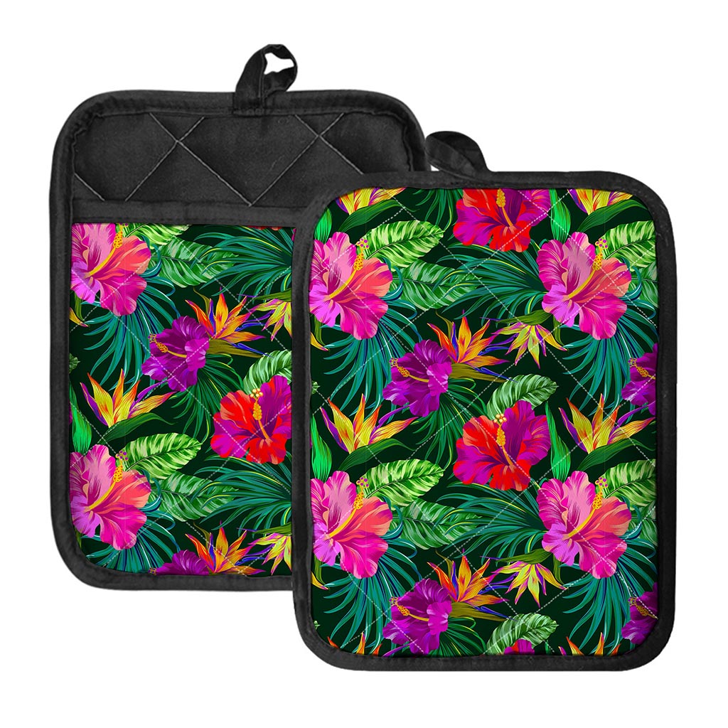 Purple Tropical Pattern Print Pot Holders With Pocket