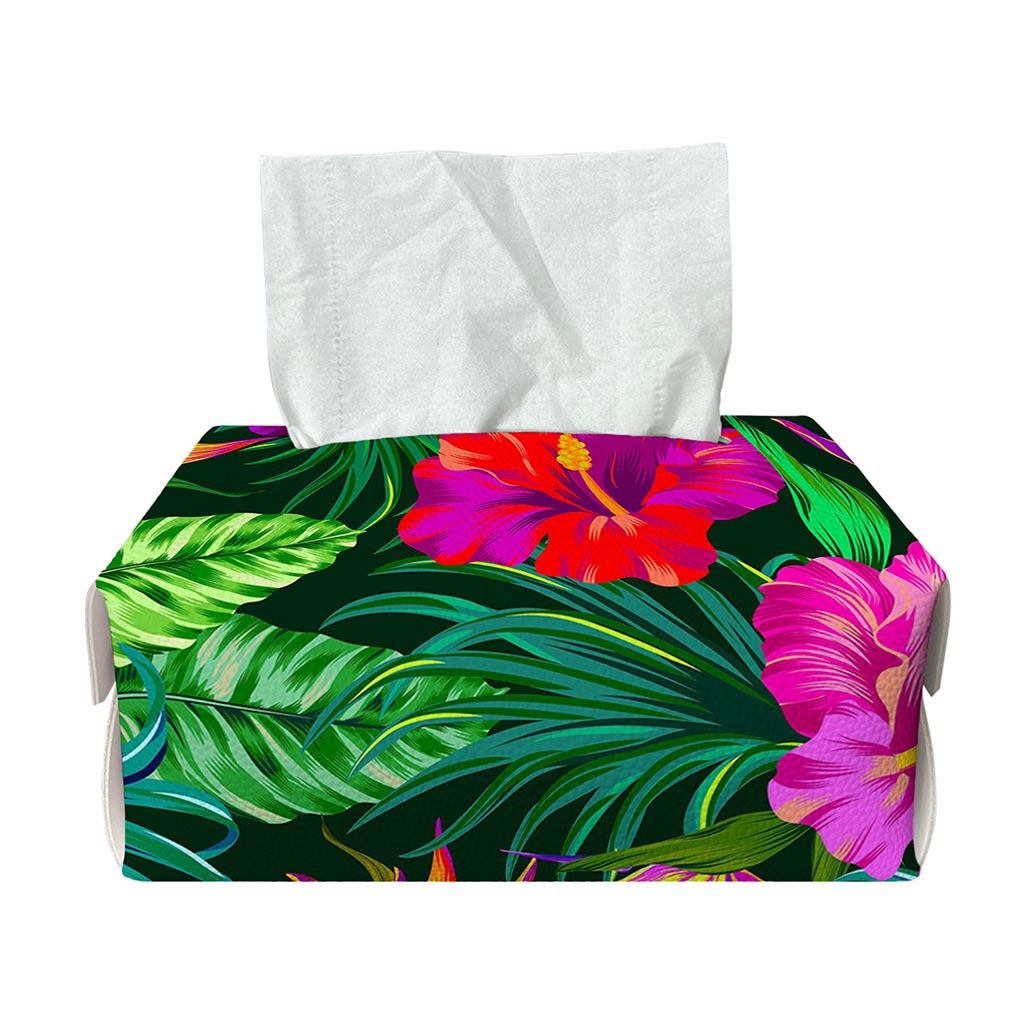Purple Tropical Pattern Print Rectangle Tissue Box Cover